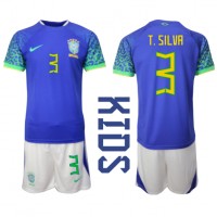 Brasilien Thiago Silva #3 Udebane Trøje Børn VM 2022 Kortærmet (+ Korte bukser)